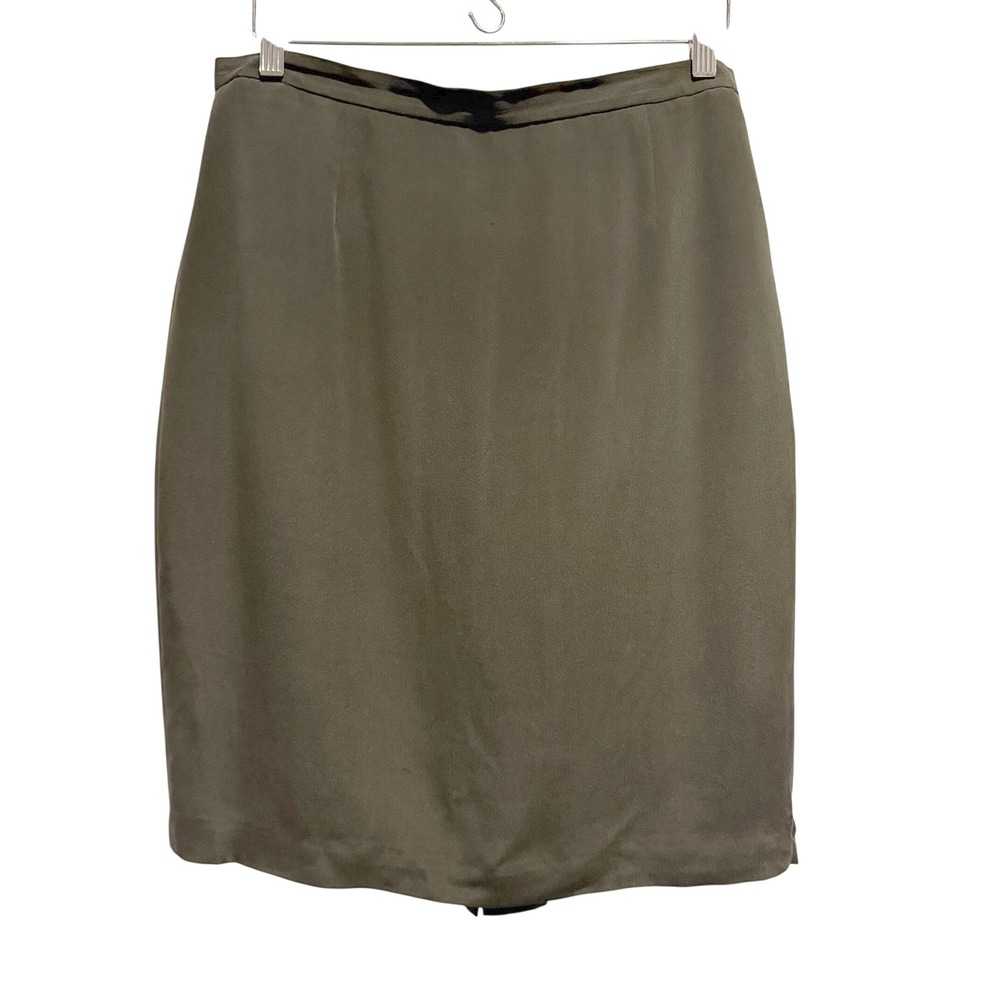 Vintage Chaus 100% Silk Midi Pencil Skirt Women 14 Gray Career Office